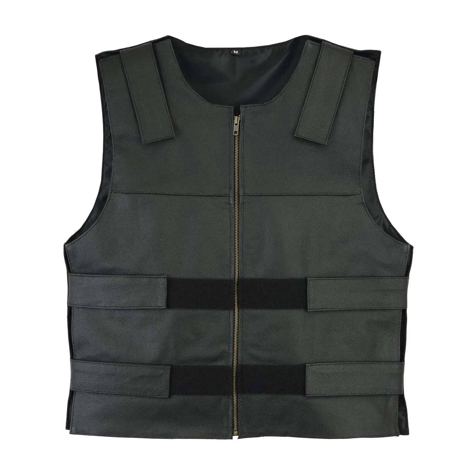 Men's Black Bulletproof Style Biker Leather Vest