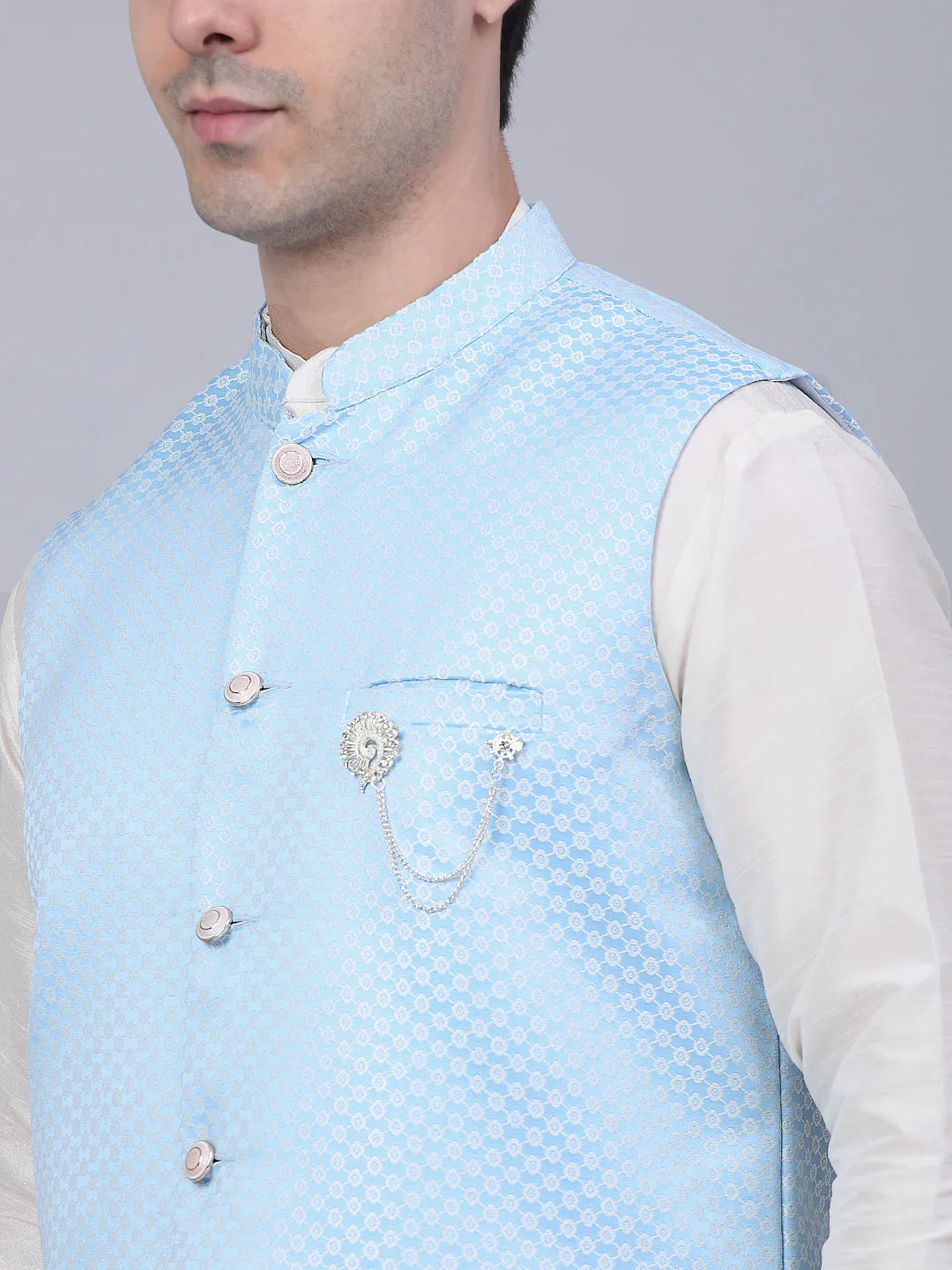 Men'S Blue Woven Design Waistcoats