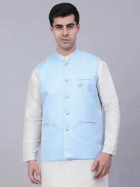 Men'S Blue Woven Design Waistcoats