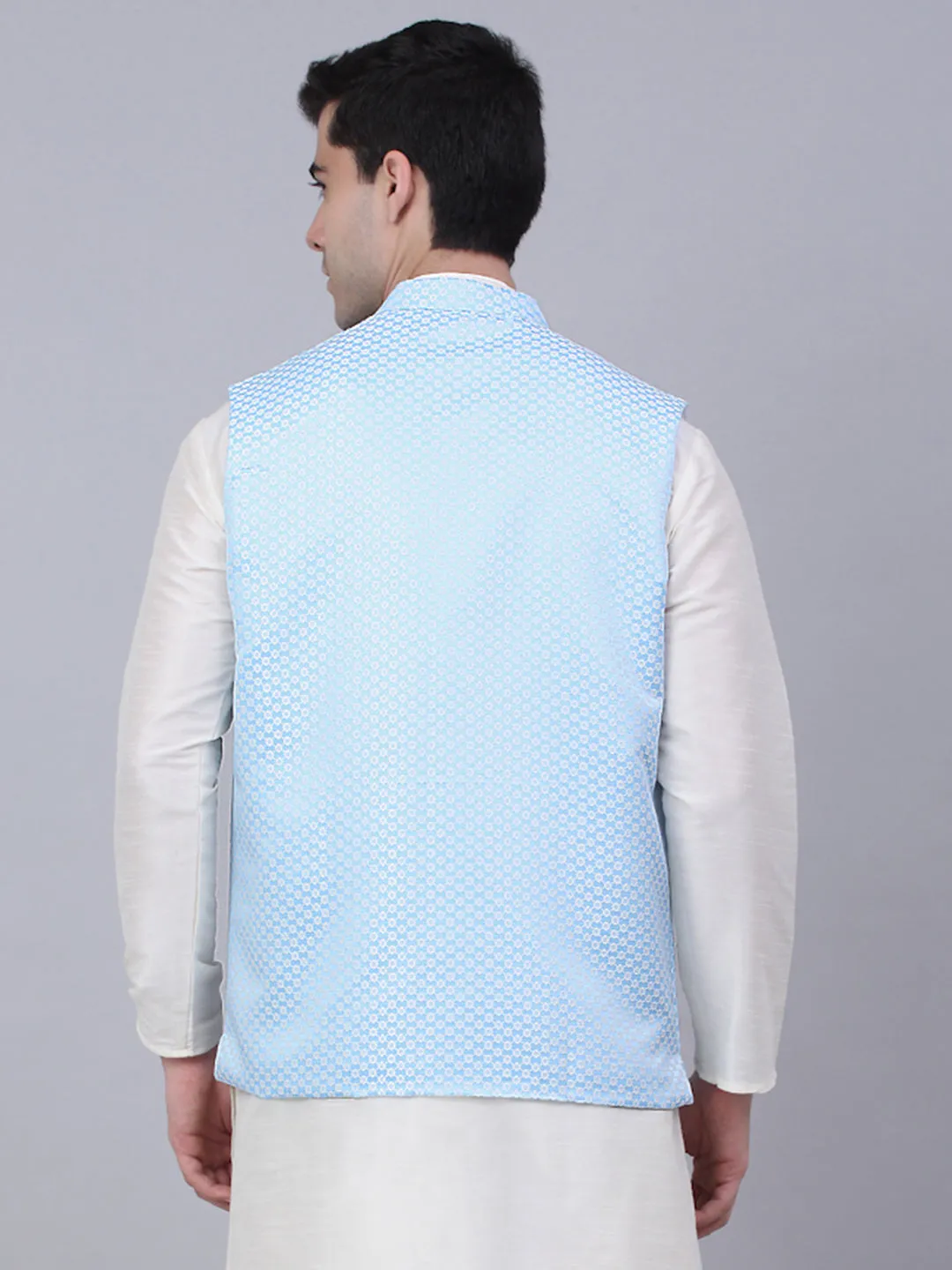 Men'S Blue Woven Design Waistcoats