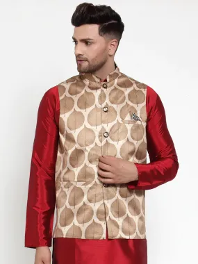 Men'S Brown Printed Nehru Jacket