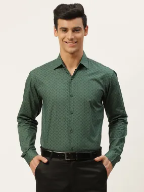 Mens Cotton Dark Green & Navy Blue Printed Formal Shirt - Sojanya