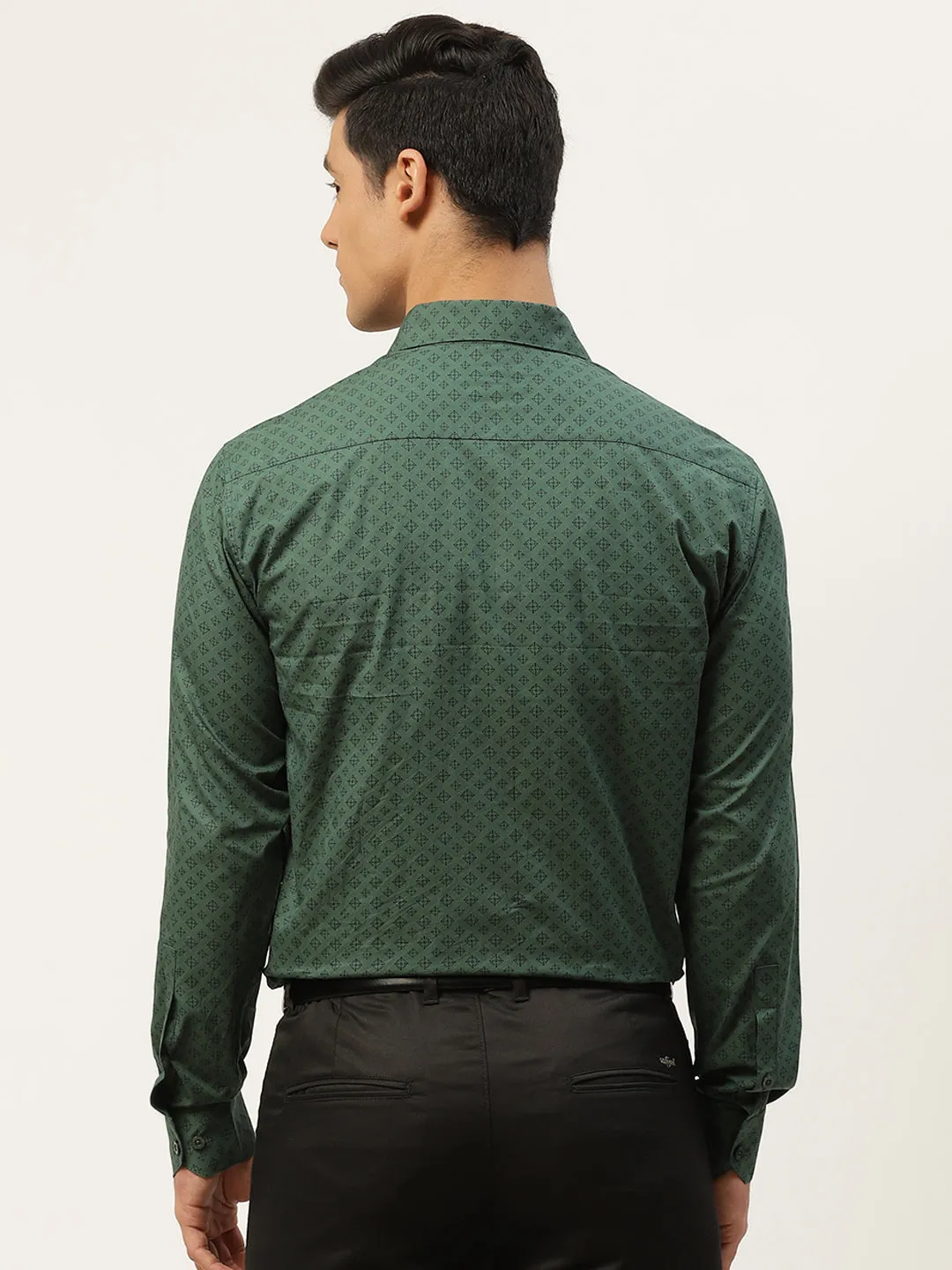 Mens Cotton Dark Green & Navy Blue Printed Formal Shirt - Sojanya