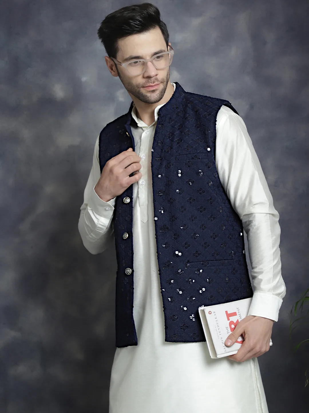 Men'S Embroidered And Sequins Nehru Jacket