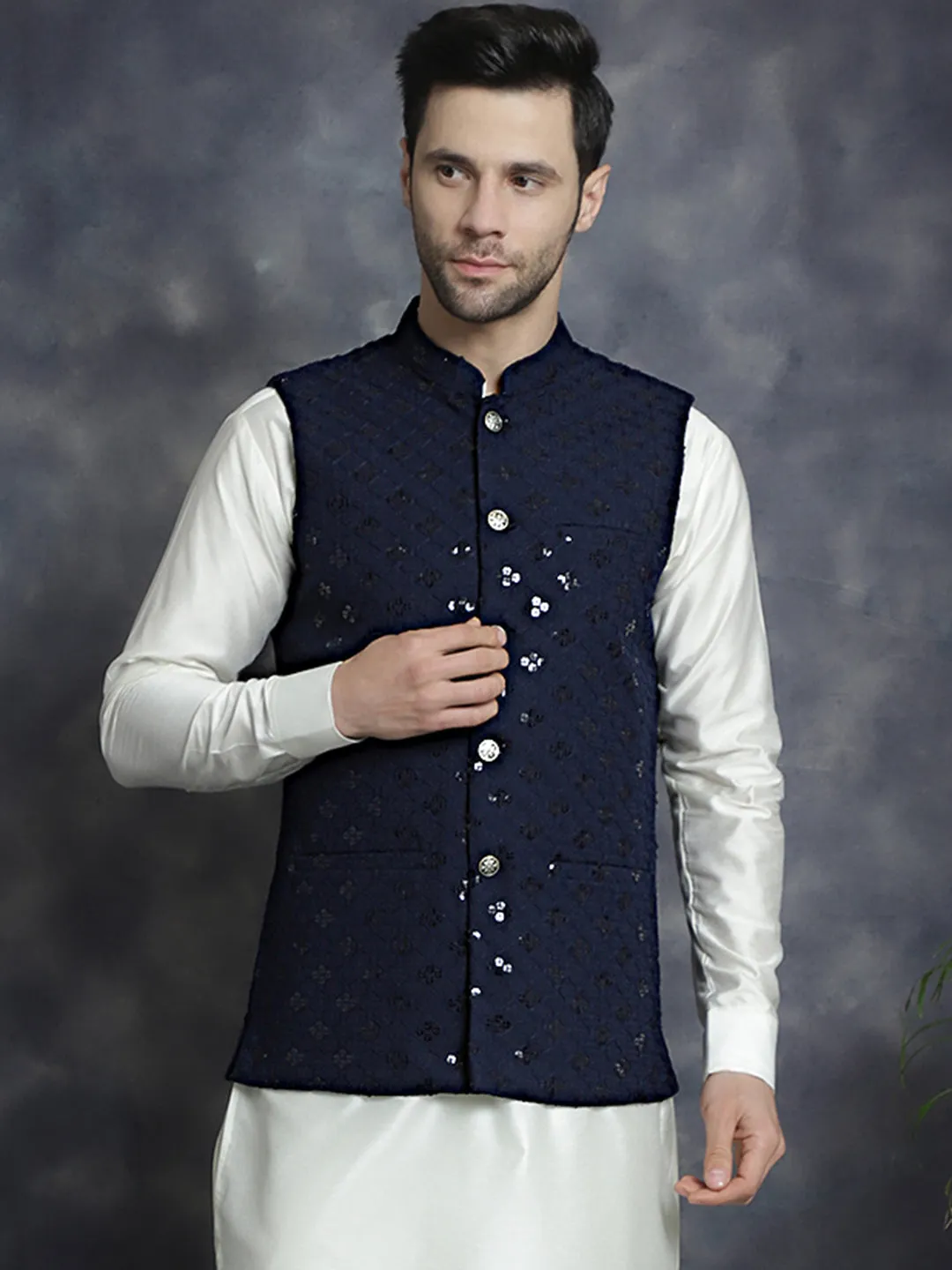 Men'S Embroidered And Sequins Nehru Jacket