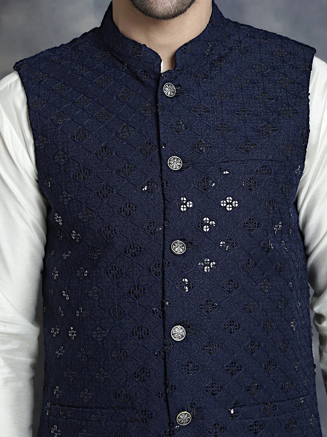 Men'S Embroidered And Sequins Nehru Jacket