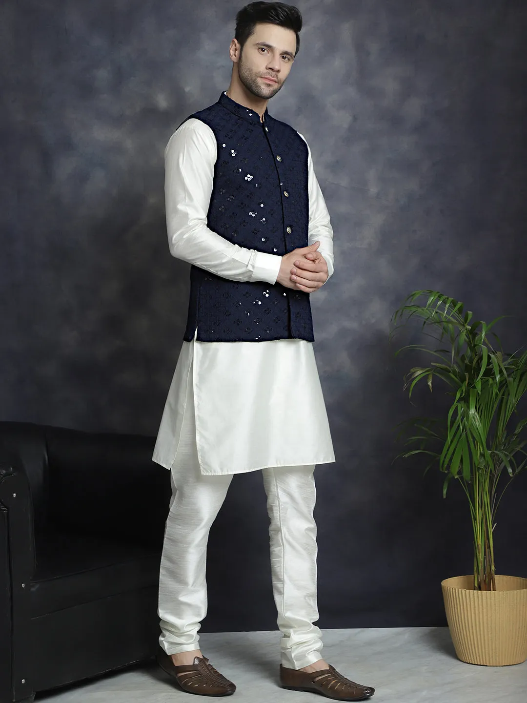 Men'S Embroidered And Sequins Nehru Jacket