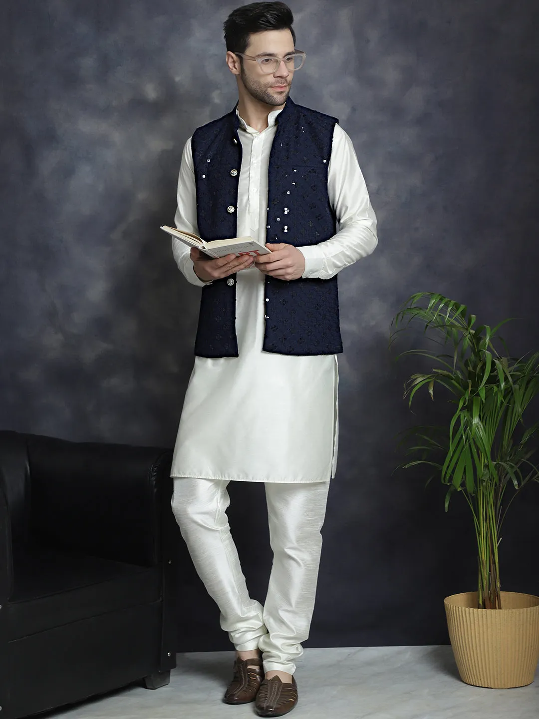 Men'S Embroidered And Sequins Nehru Jacket