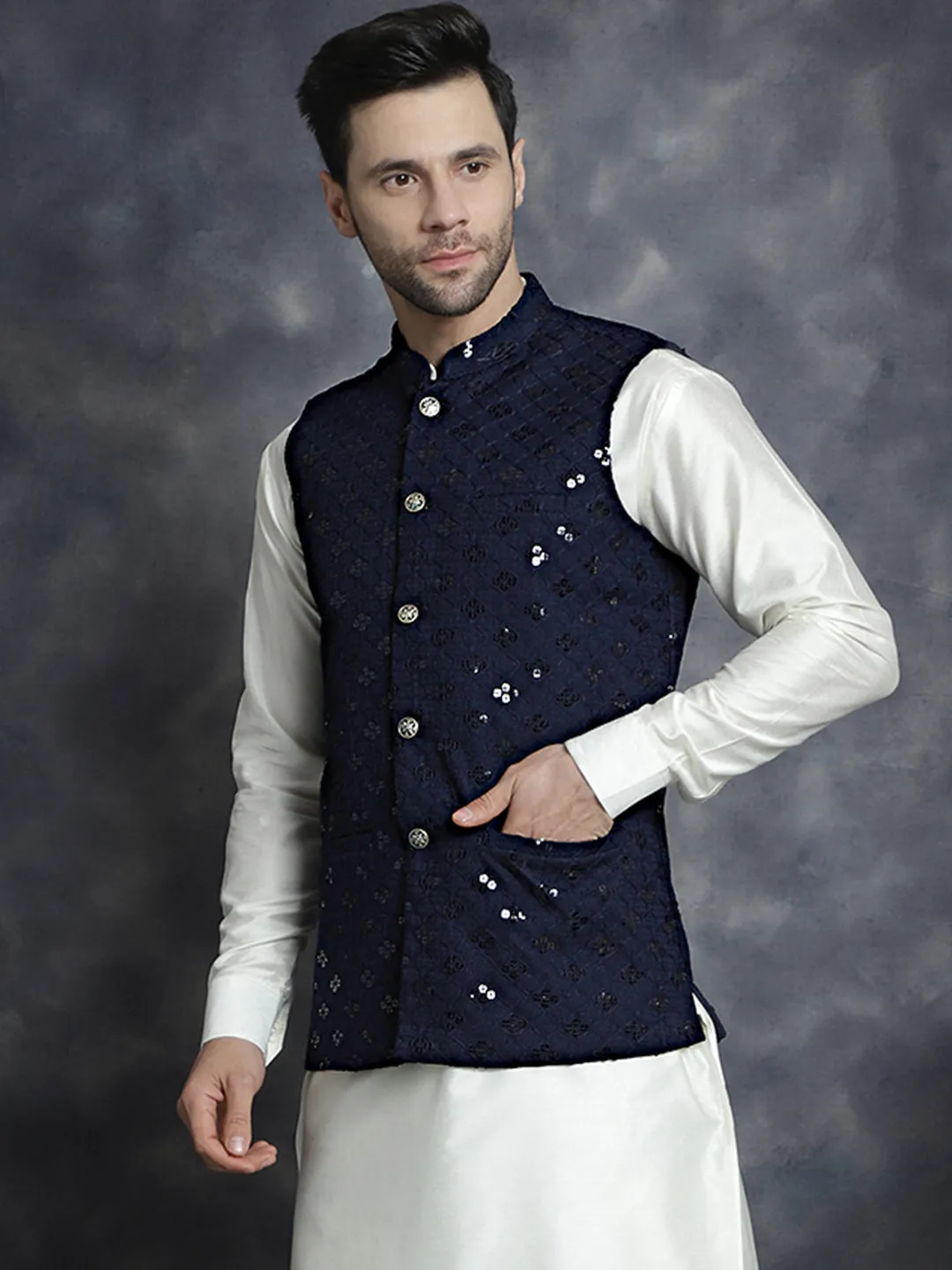 Men'S Embroidered And Sequins Nehru Jacket