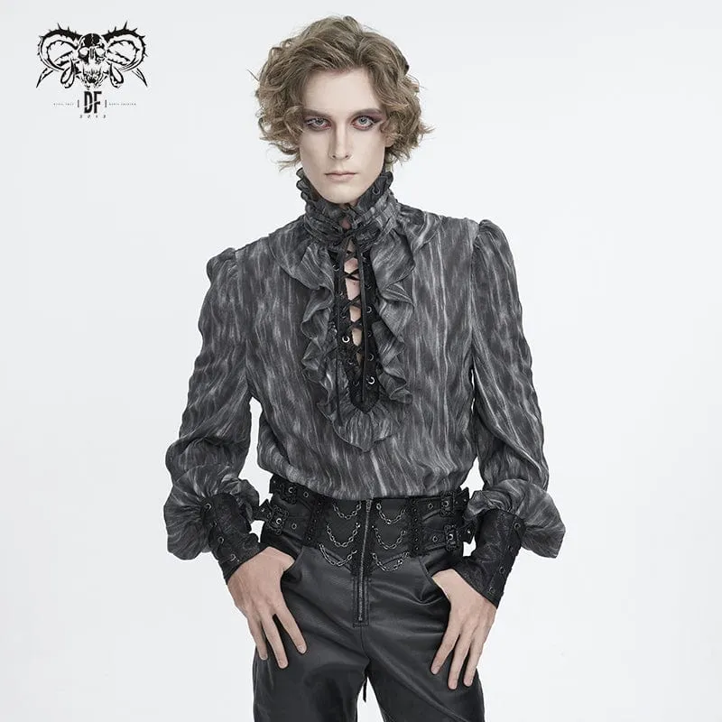 Men's Gothic Ruffled Stand Collar Lace-up Shirt