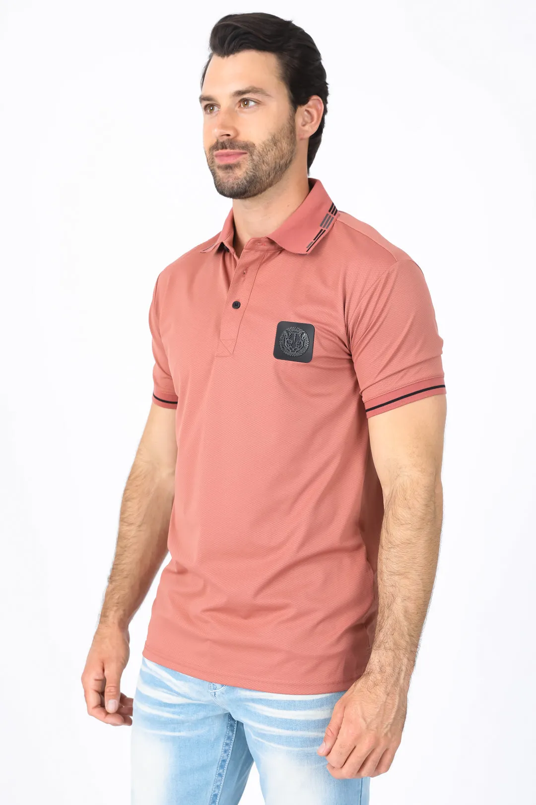 Mens Modern Fit Stretch Cotton Salmon Polo