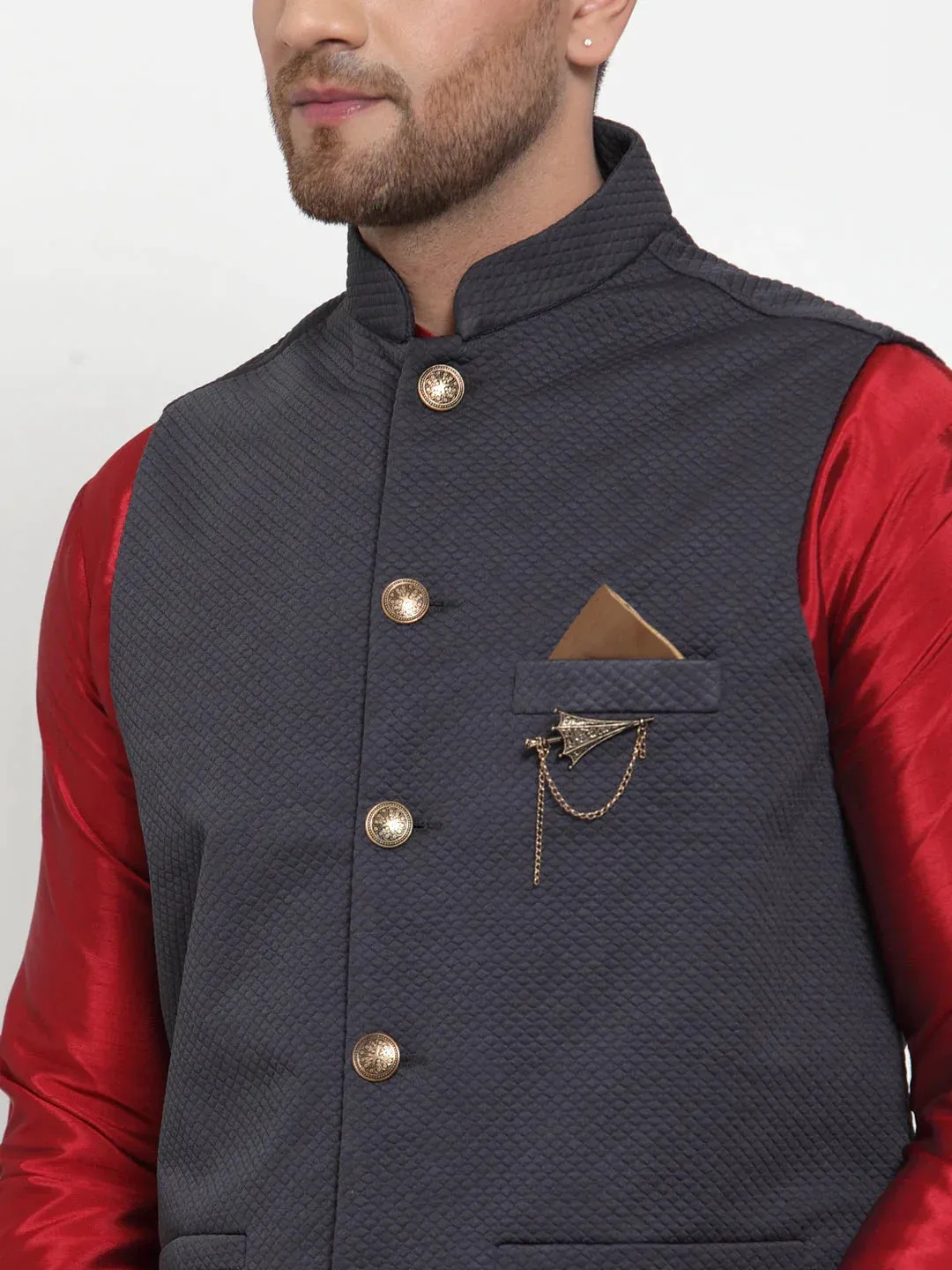 Men'S Navy Woven Nehru Jacket