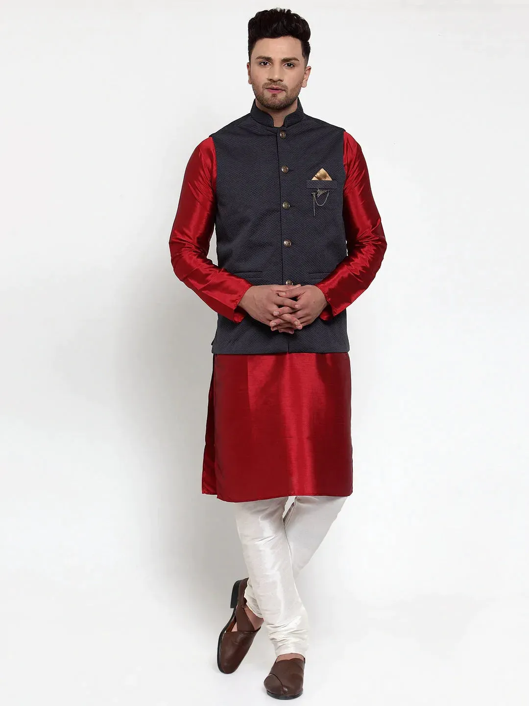 Men'S Navy Woven Nehru Jacket