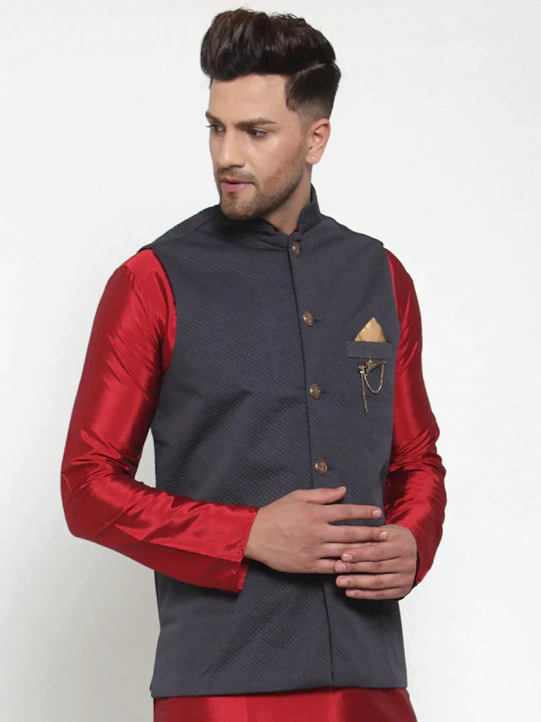 Men'S Navy Woven Nehru Jacket