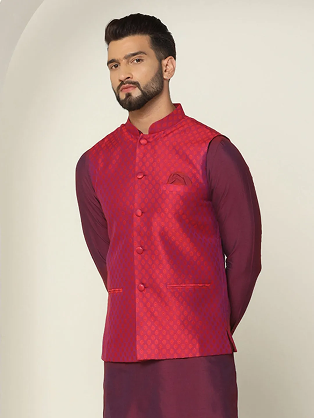 Men's Red Nehru Jacket (Set of 1)