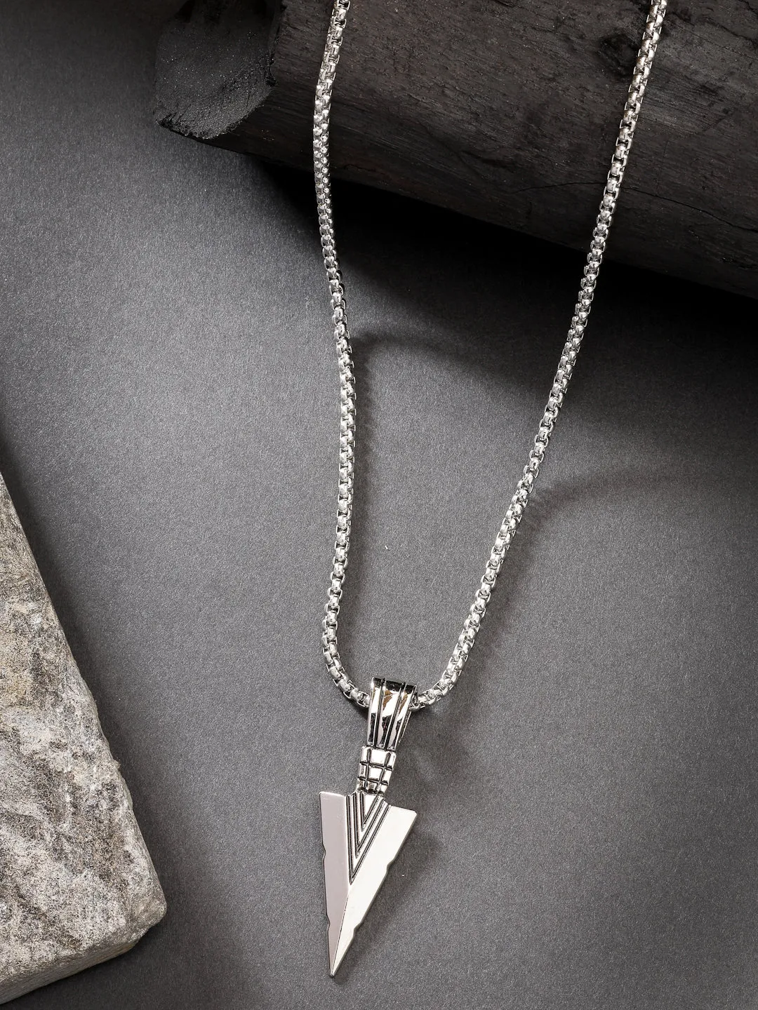 Men's Silver-Plated Arrow-Shaped Pendant With Chain - NVR