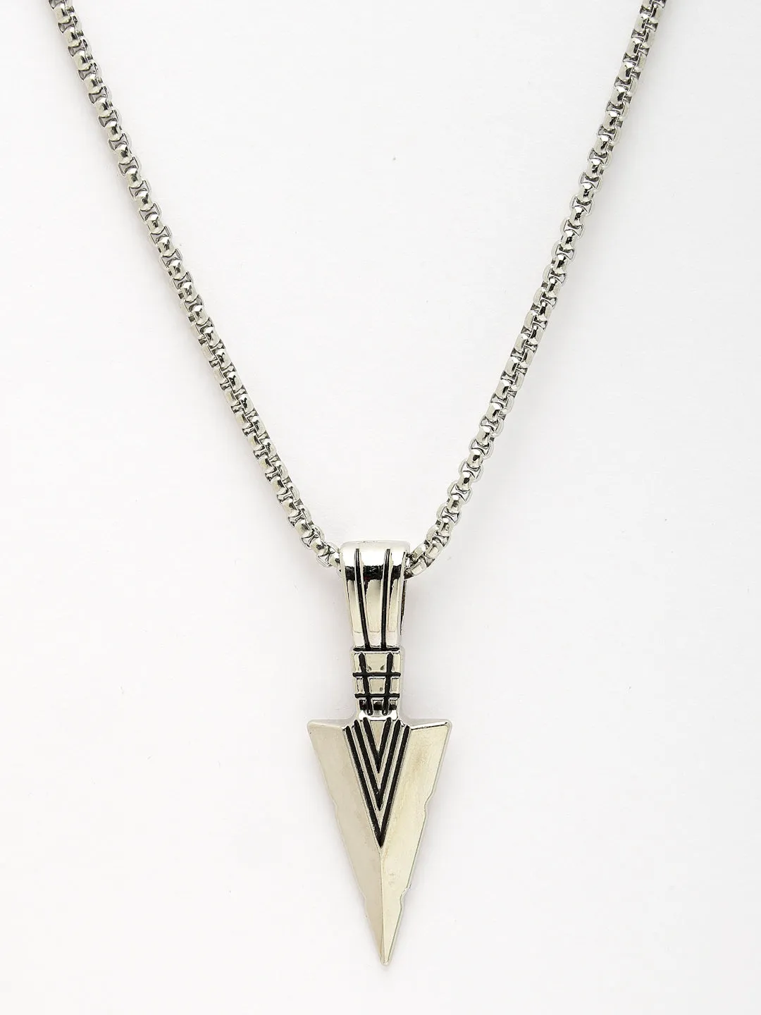 Men's Silver-Plated Arrow-Shaped Pendant With Chain - NVR