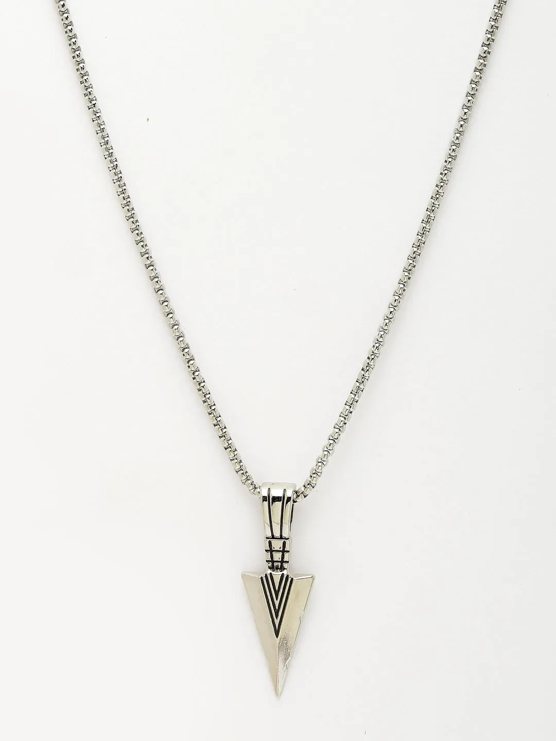 Men's Silver-Plated Arrow-Shaped Pendant With Chain - NVR