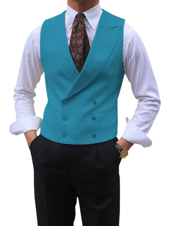 Men's Sleeveless Suit Vest Solid Color Double Breasted Slim Lapel Business Wedding Vest