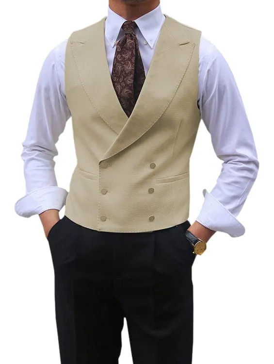 Men's Sleeveless Suit Vest Solid Color Double Breasted Slim Lapel Business Wedding Vest