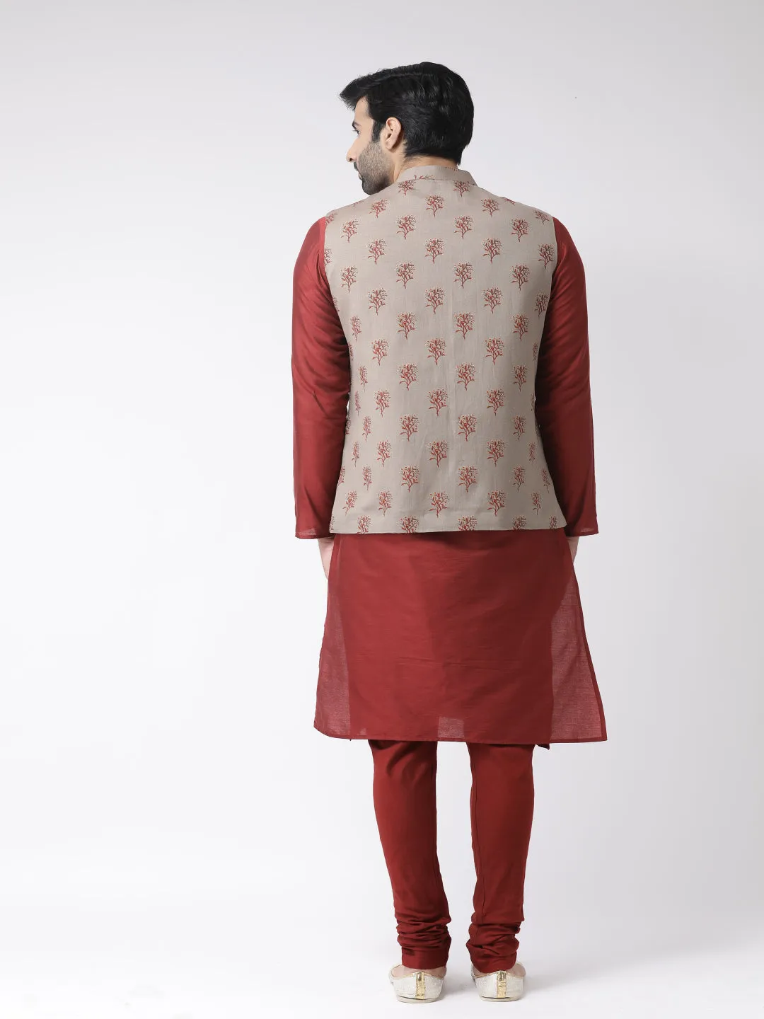 Men's Taupe Kurta Jacket Churidar Set