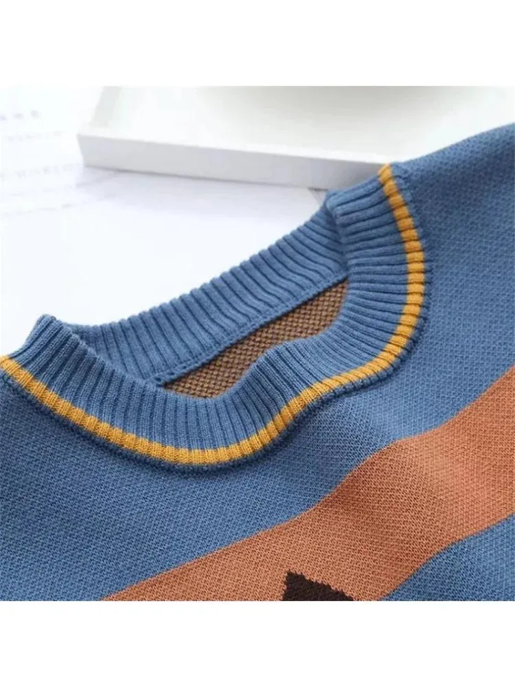 Metaversmall Women Thick Warm Sweaters Embroidery Student Jumper Knitted Pullovers Female Drop Shoulder Sweet Funny Sweater