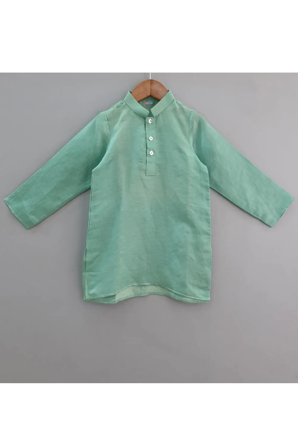 Mint Green Cotton Silk Kurta With Flower Embroidered Jacket