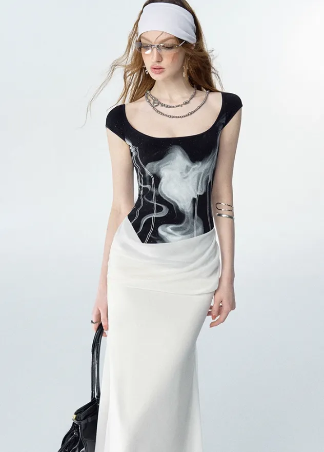 Monochrome Illusion Layered Vest Dress