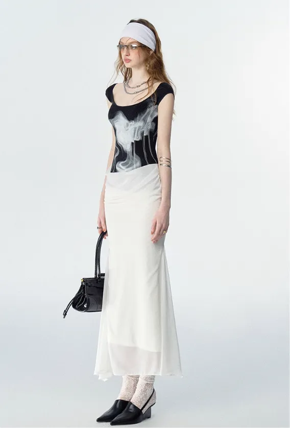 Monochrome Illusion Layered Vest Dress