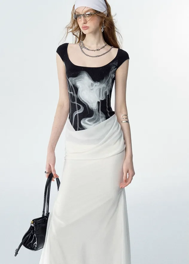 Monochrome Illusion Layered Vest Dress