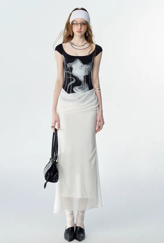 Monochrome Illusion Layered Vest Dress