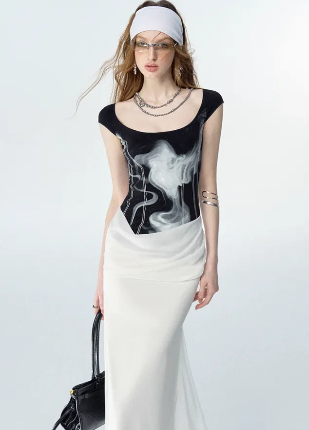 Monochrome Illusion Layered Vest Dress