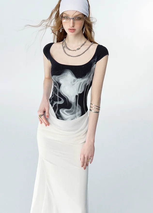 Monochrome Illusion Layered Vest Dress