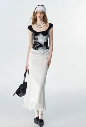 Monochrome Illusion Layered Vest Dress