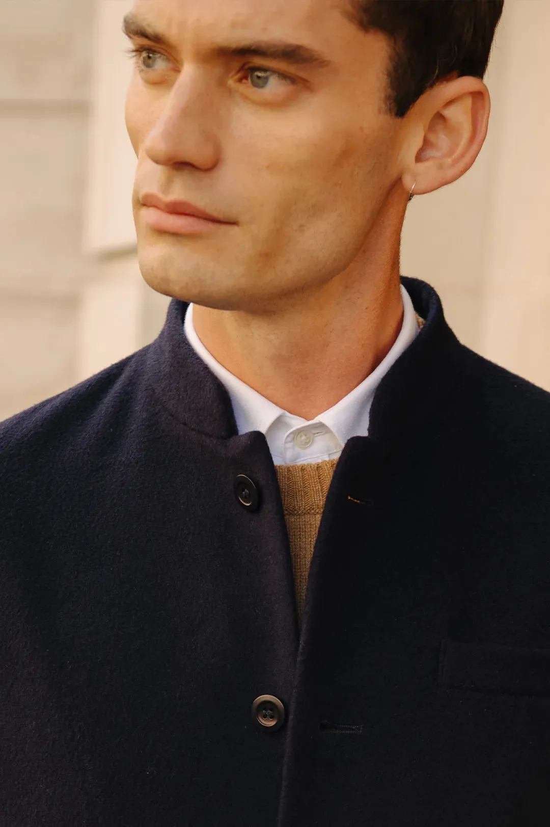 Navy Cashmere Nehru Jacket