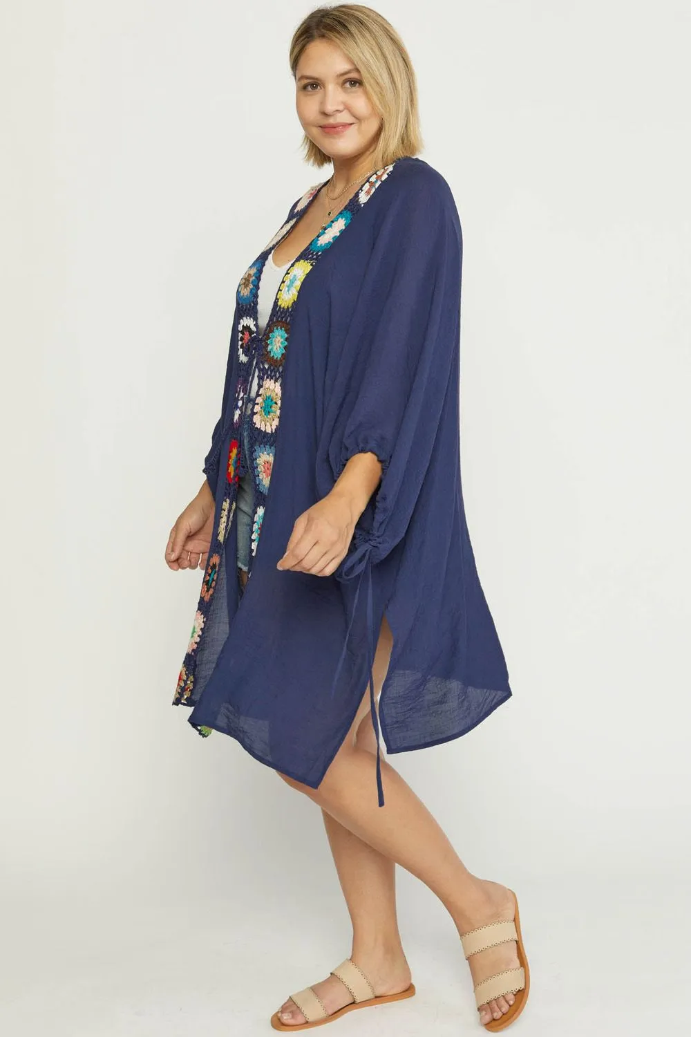 Navy Crochet Kimono