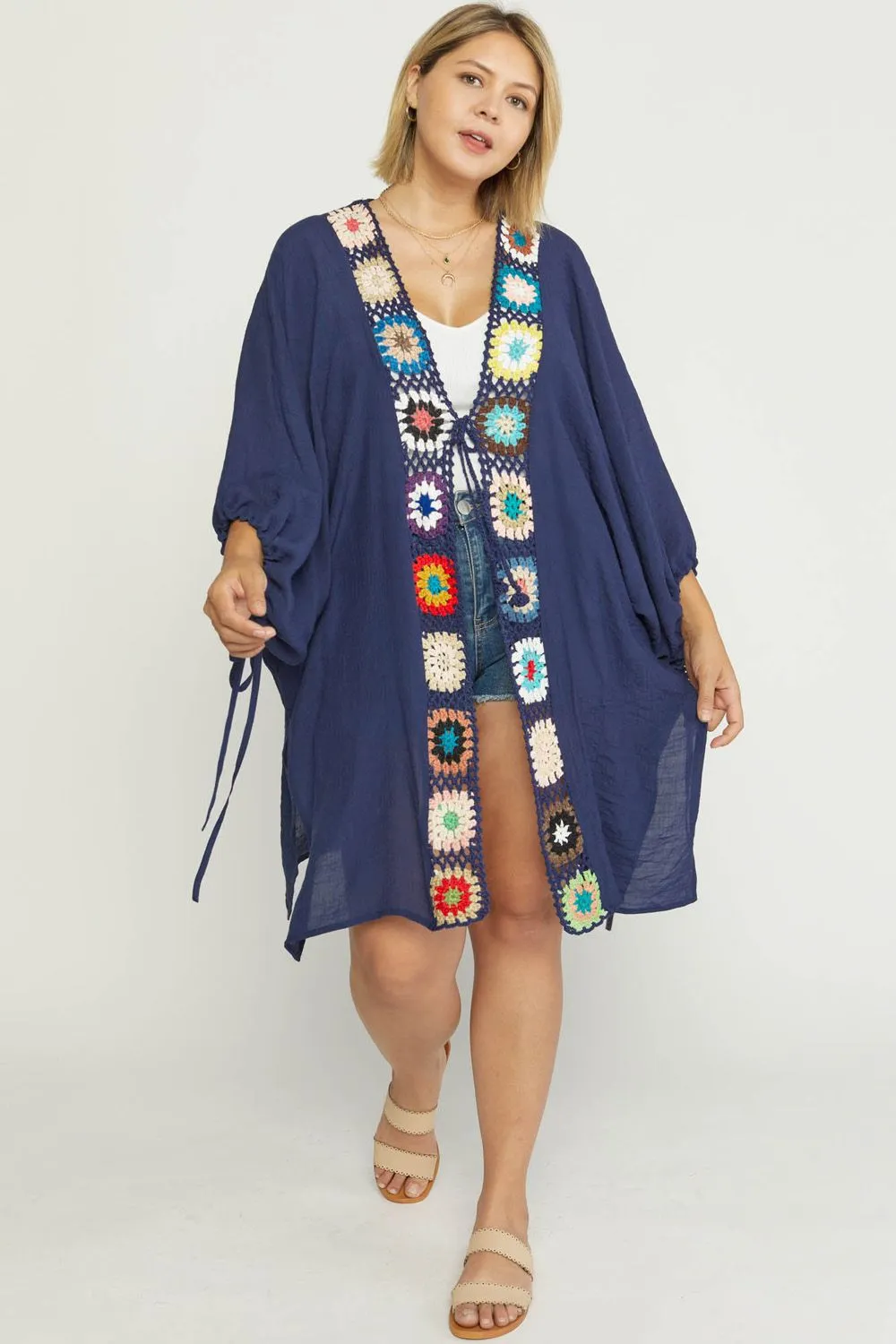 Navy Crochet Kimono