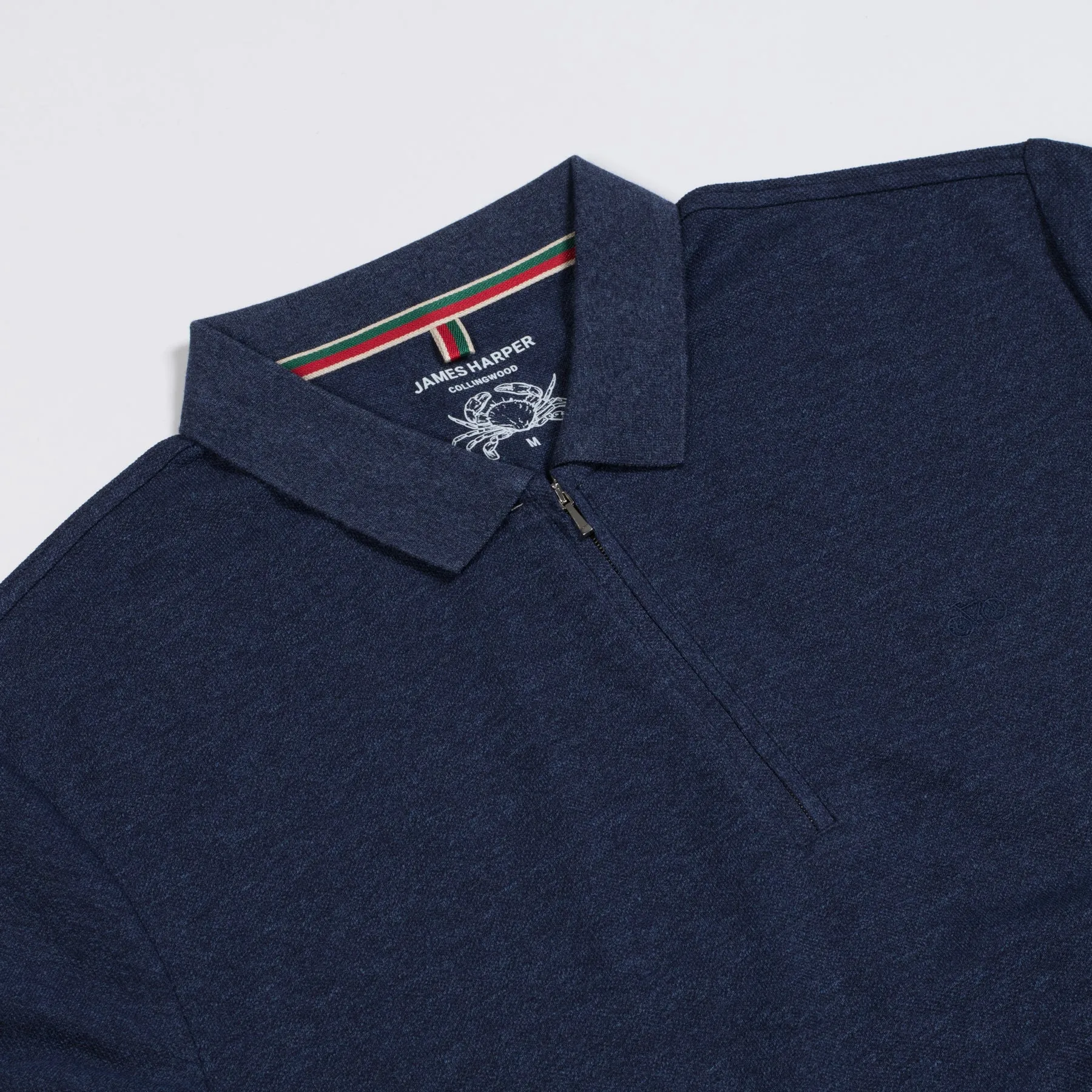 Navy Marle Cotton Pique Zip Polo