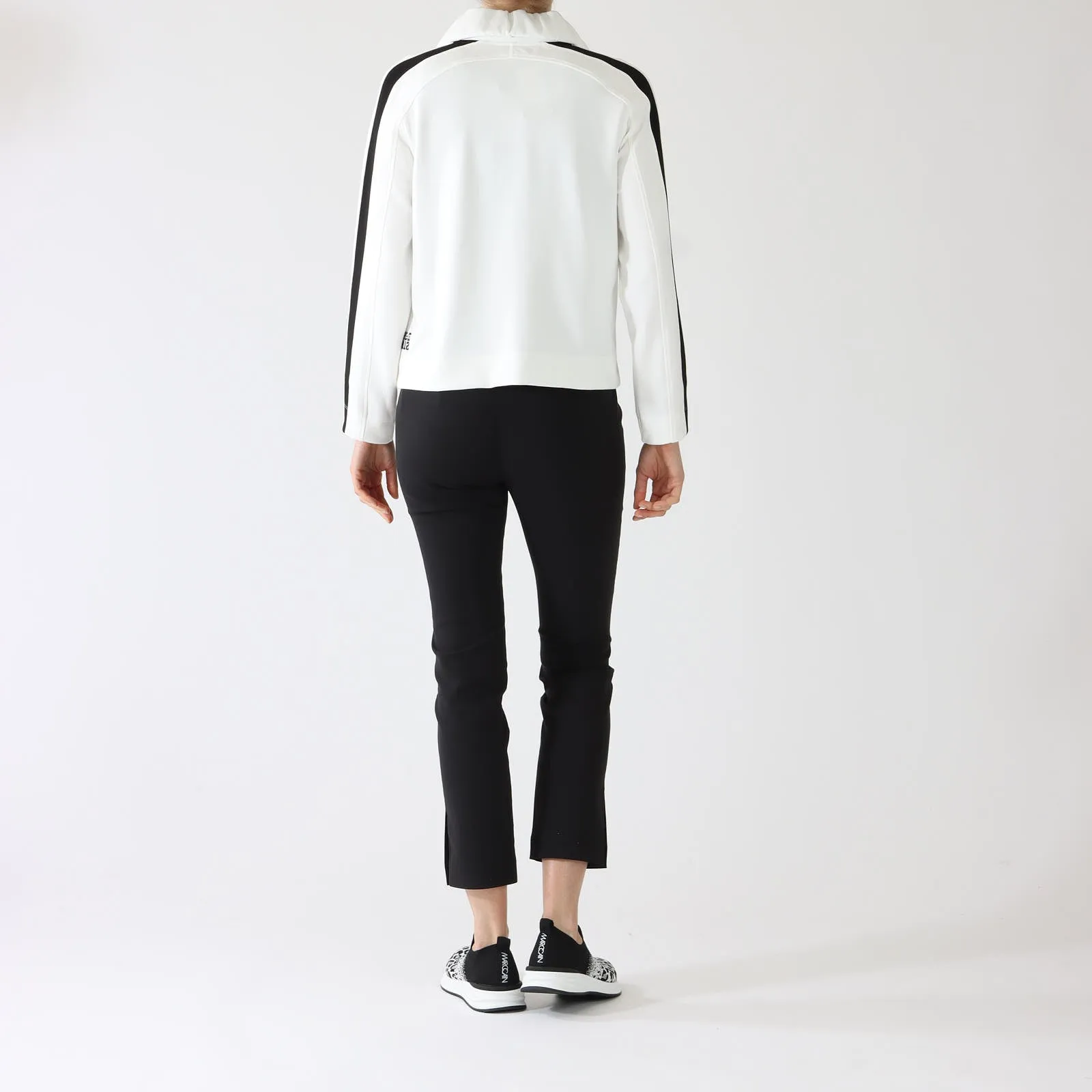 Off White Zip-Up Jacket With Black Trims