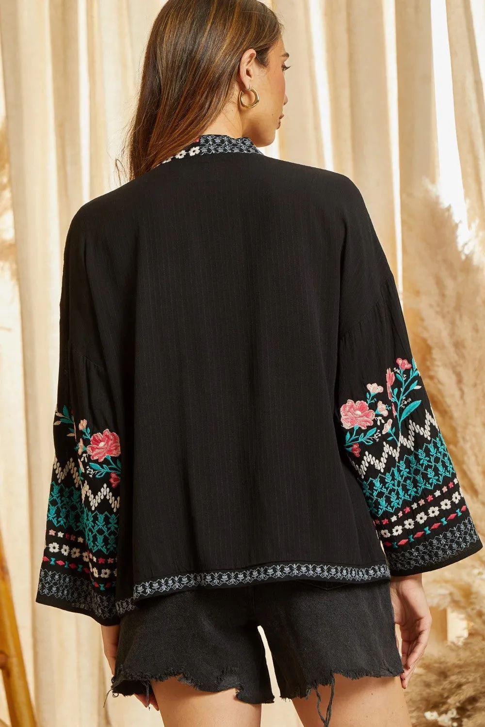 Open Front Embroidered Cardigan