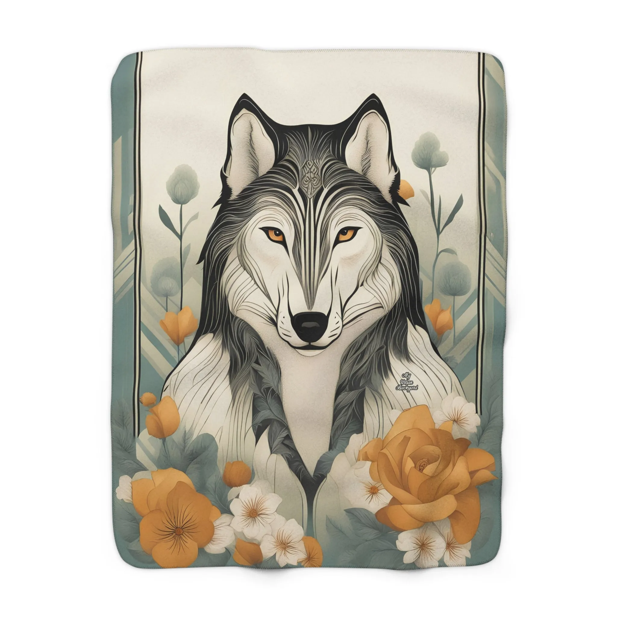 Orange-Eyed Wolf, Sherpa Fleece Blanket for Cozy Warmth, 50"x60"