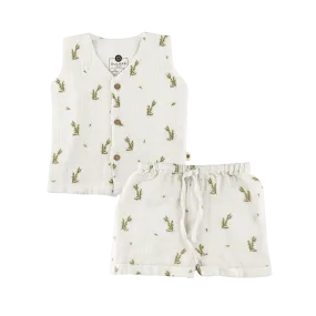 Organic Muslin Vest & Shorts Set | Green Zen