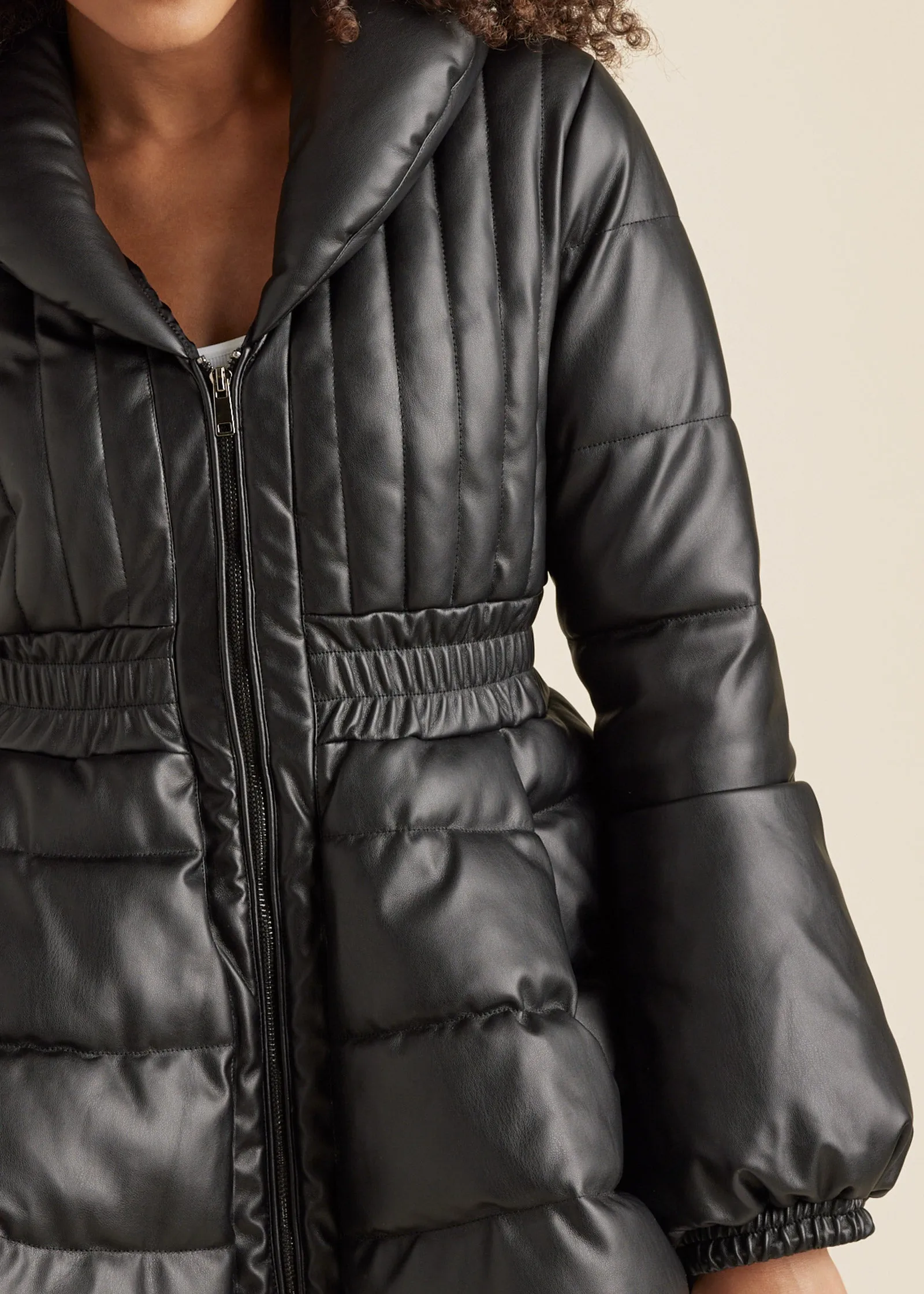 Peplum Puffer Jacket - Black