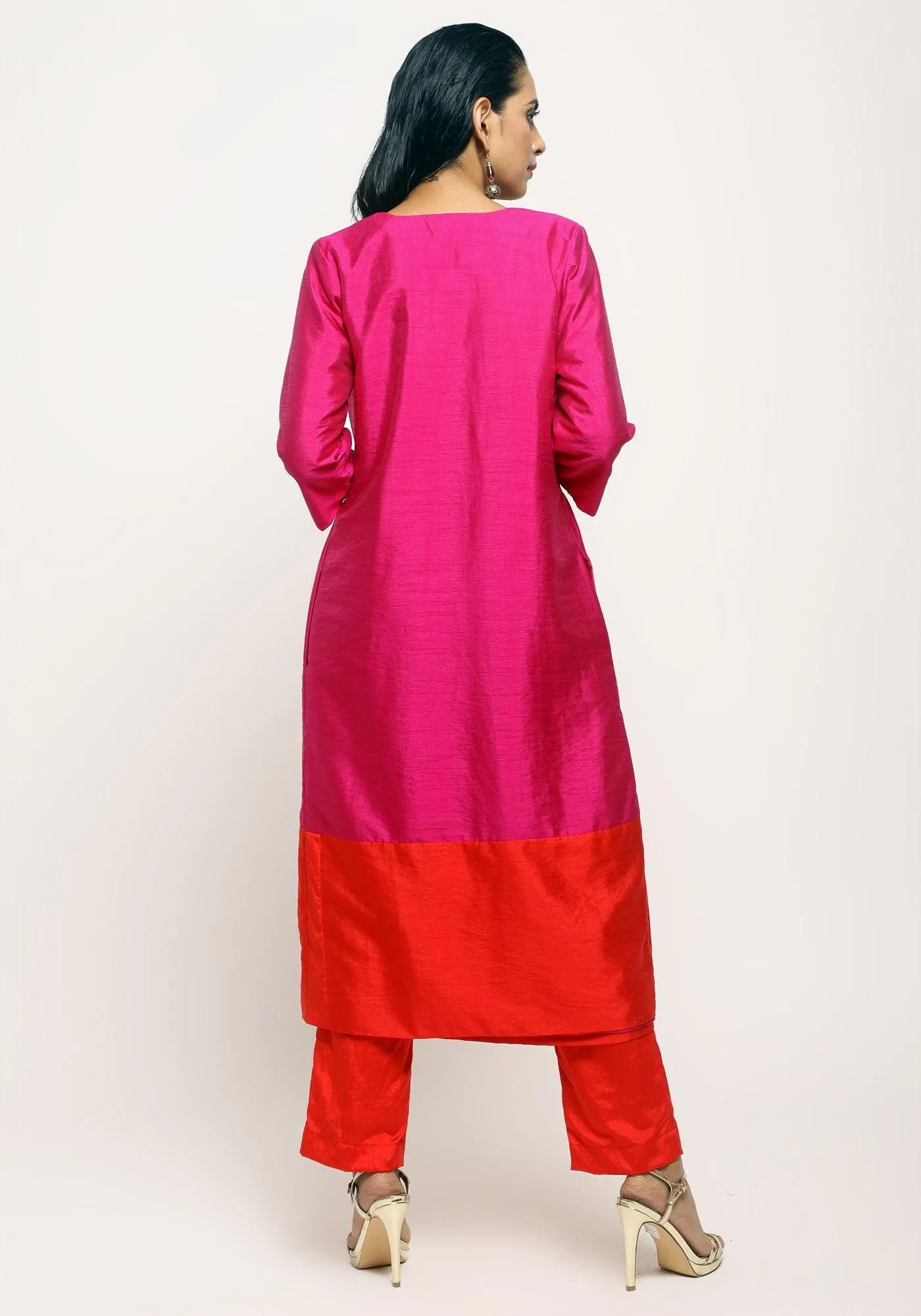 Pink Orange Jacket Kurta Set