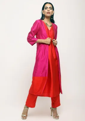 Pink Orange Jacket Kurta Set