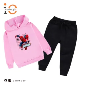 Pink Spiderman Printed Kids Hoodie Set