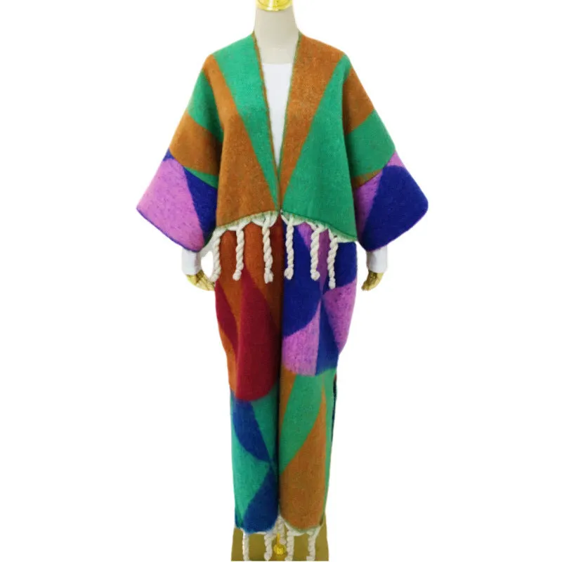 Pre Order:  Multicolor Deep V Tassel Fuzzy Coat