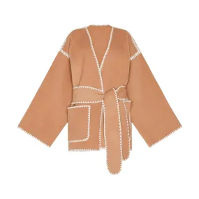 Pre Order:  Overstitched Belted Kimono Style Jacket