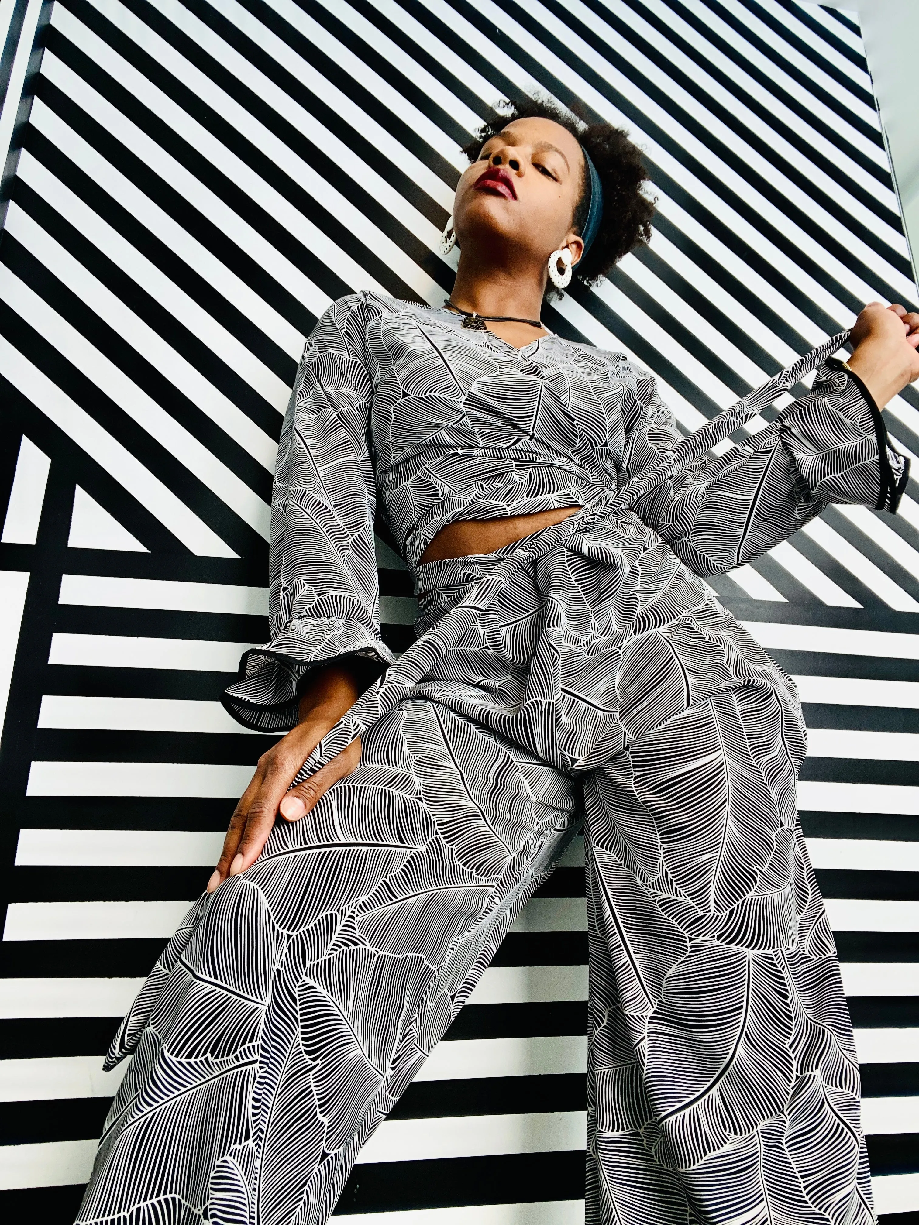 “Proverb” black and white striped loungewear set