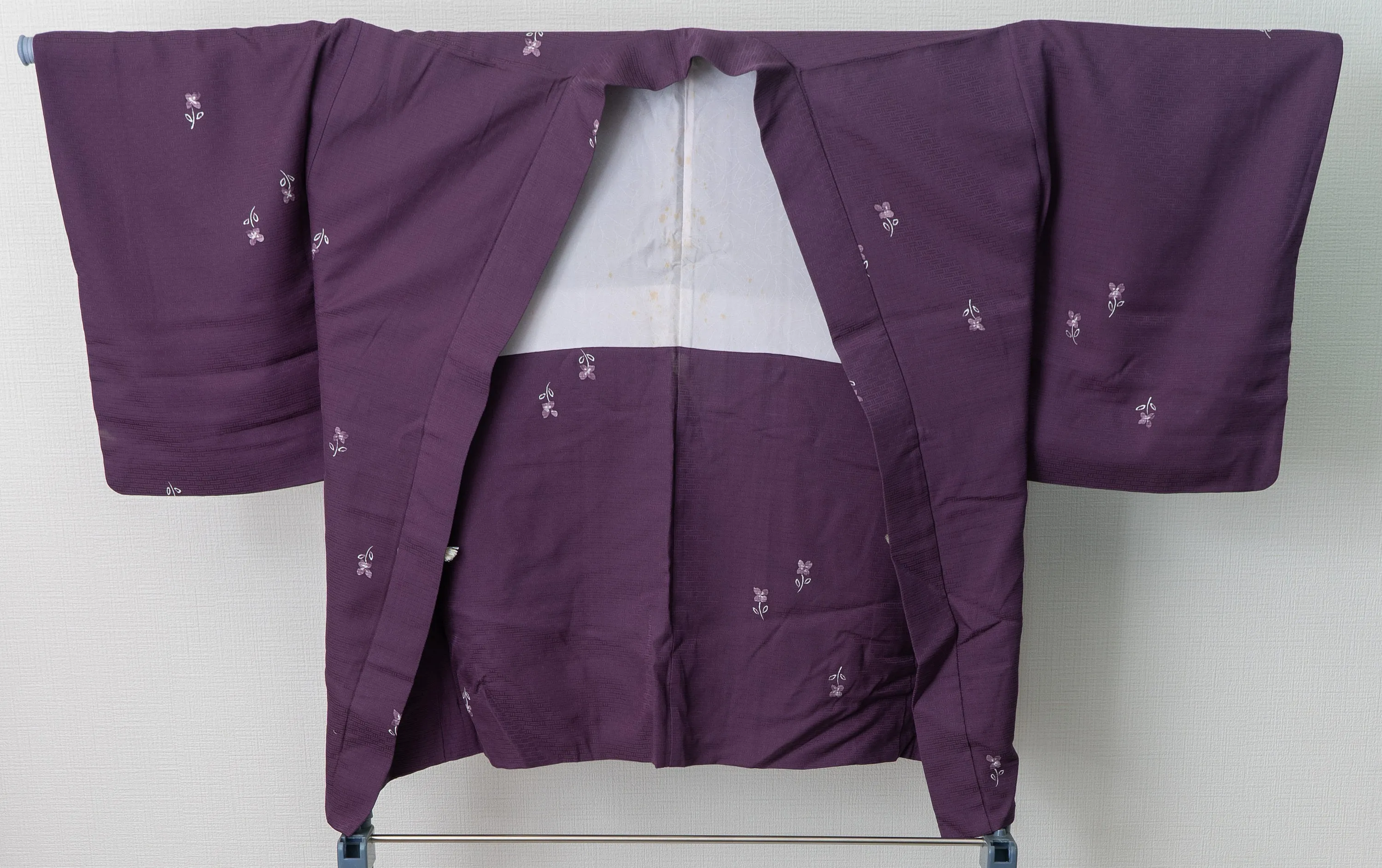 Purple Silk Haori with Small Flowers - Vintage Simple Style Soft Kimono Jacket